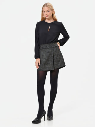Military Green Mixed-Media Playsuit with Textured Woven Skirt