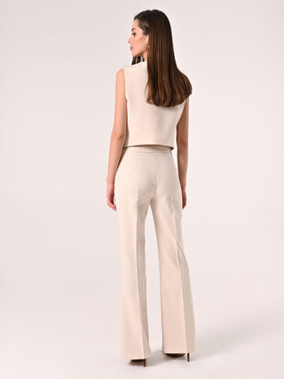 Flared Trousers in Light Beige Technical Fabric