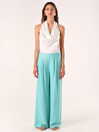 Pantaloni Ampi Verde Acqua in Misto Viscosa effetto Crinkle