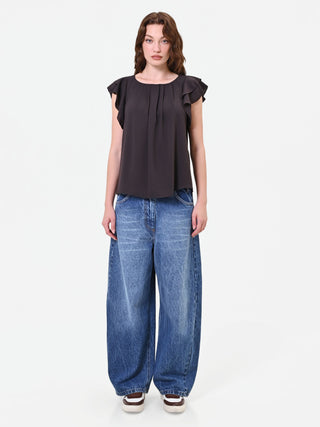 Blouse fluide marron à volants