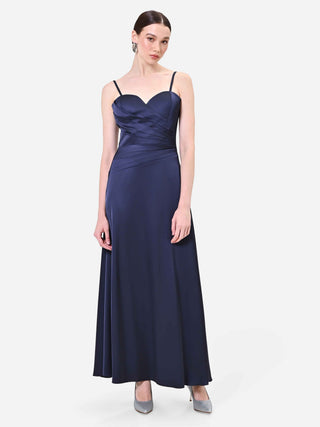 Abito lungo blu navy con drappeggio incrociato
