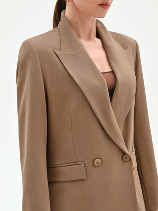 Taupe Cady Double-Breasted Blazer