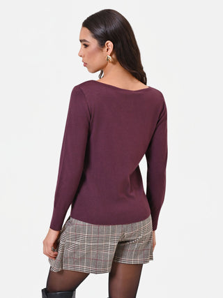 Burgundy Viscose Boat Neck Sweater