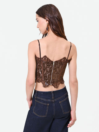 Chocolate Floral Lace Bustier Top