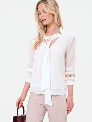 White Tie-Neck Blouse
