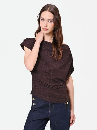 Asymmetrisch drapierte Bluse in Dunkelbraun
