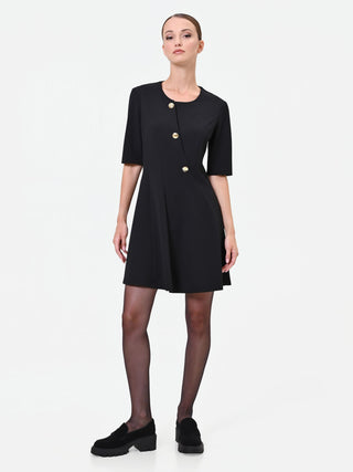 Black Short Dress with Jewel Buttons