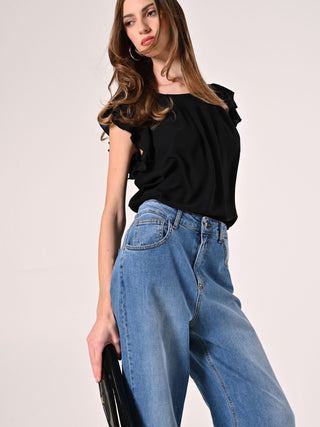 Black Blouse with Cap Sleeves