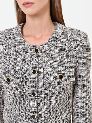 Grey Bouclé-Effect Cropped Jacket