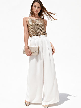 White Satin Palazzo Trousers