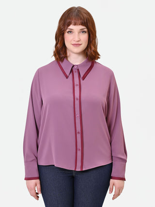 Curvy Antique Pink Satin Shirt with Contrast Piping