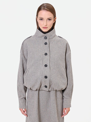 Capospalla blouson pied de poule tortora e beige