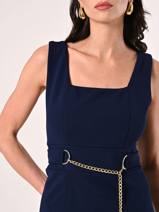 Robe fourreau bleue en néoprène