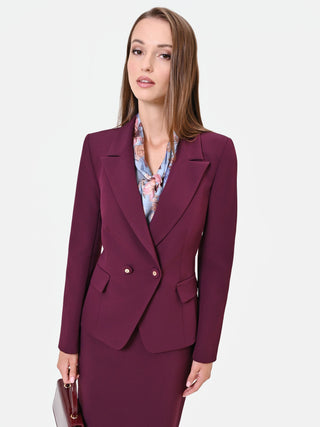 Burgundy Red Fitted Jacket with Peak Lapels