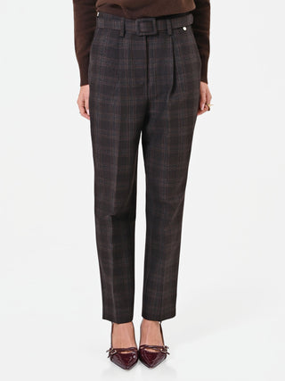 Pantalone in misto viscosa marrone a quadri