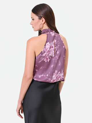 Dusty Rose Floral-Print Band Collar Top