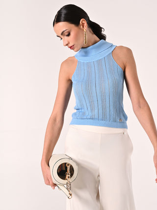 Light Blue Openwork Knit Top