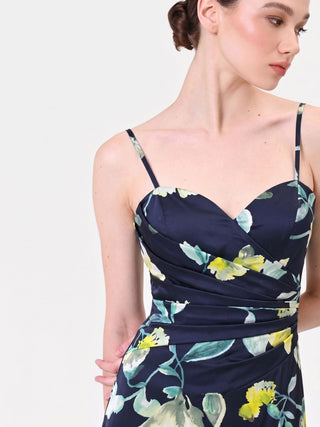 Abito lungo blu navy a fantasia floreale