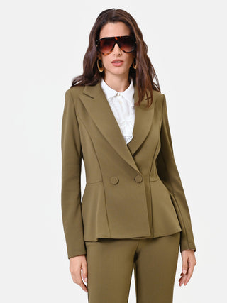 Militärgrüne Jacke mit Schößchen aus Scuba-Material in Crepe-Optik
