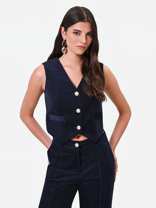 Navy Blue Velvet Vest with Buttons