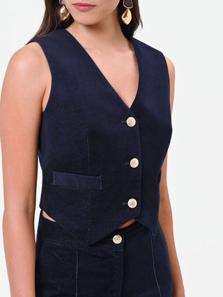 Navy Blue Velvet Vest with Buttons