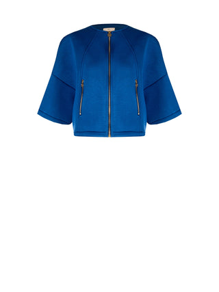 Capospalla cropped blu brillante con zip dorate