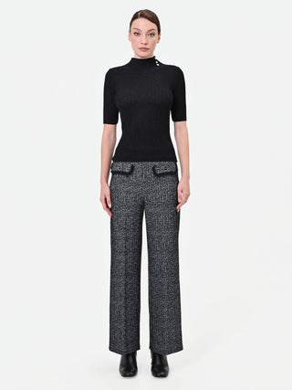 Black Ribbed Top with Decorative Buttons