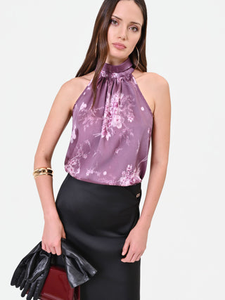 Dusty Rose Floral-Print Band Collar Top