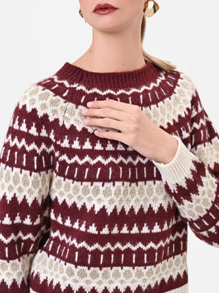 Jacquard-Pullover in Bordeaux mit geometrischem Muster