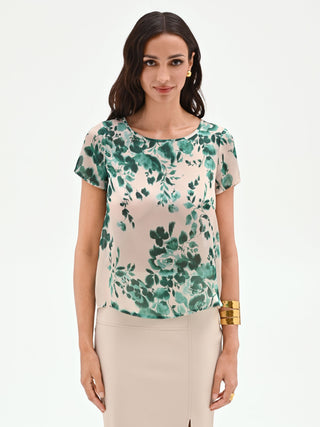 Blusa verde con stampa floreale all-over