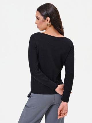 Black Viscose Boat Neck Sweater