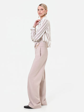 High-Waist-Hose in Taupe-Beige mit Zierkette