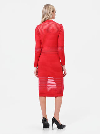 Robe fourreau en viscose rouge à empiècements voilés