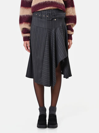 Asymmetrical Grey Pinstripe Viscose-Blend Skirt
