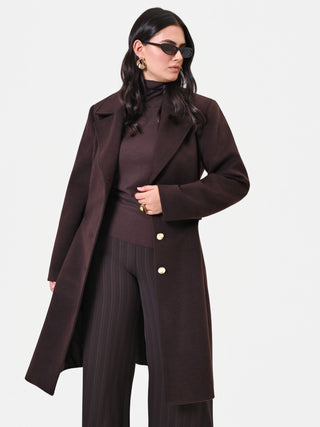 Dark Brown Curvy Coat with Faux Fur Collar