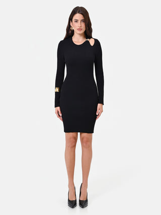 Black Viscose Cut-Out Sheath Dress
