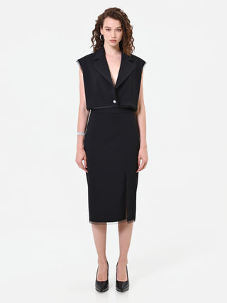 Schwarze Cropped-Weste mit Schmuckknopf
