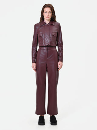 Bordeauxrote Cropped-Jacke in Lederoptik