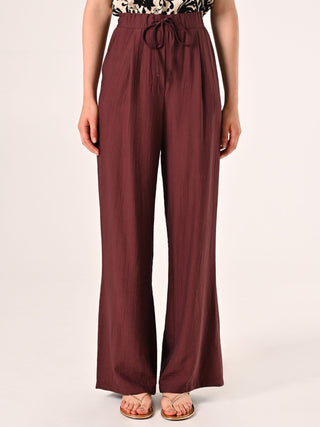 Pantalon ample en viscose couleur chocolat