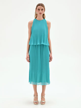 Pleated Turquoise Blue Midi Dress