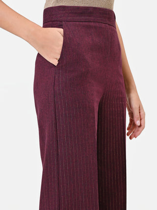 Pantalone in misto viscosa bordeaux gessato