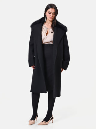 Cappotto Curvy  nero con inserto effetto pelliccia