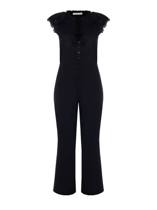 Mono curvy en lino de viscosa negro con detalles en sangallo