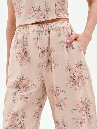 Pink Floral-Print Denim Trousers