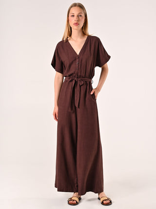 Combinaison marron chocolat en lin et coton