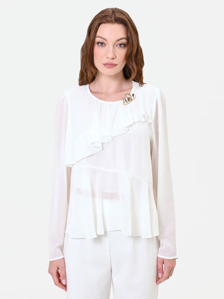 Blusa bordeaux rosso con volant asimmetrico