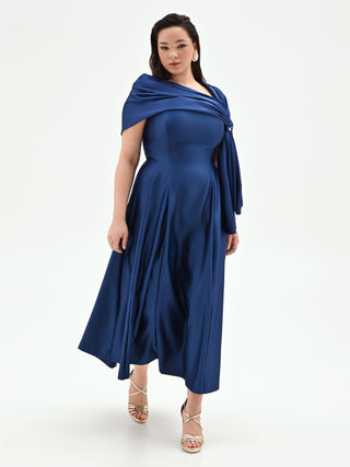 Bright Blue Plus Size Satin Stole with Ring