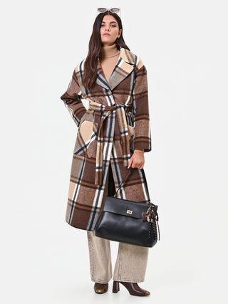 Dark Brown Check Wrap Coat