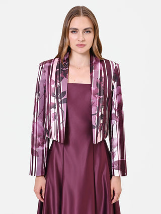 Bordeaux Floral-Print Satin Jacket