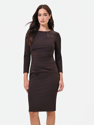 Robe fourreau drapée brun foncé